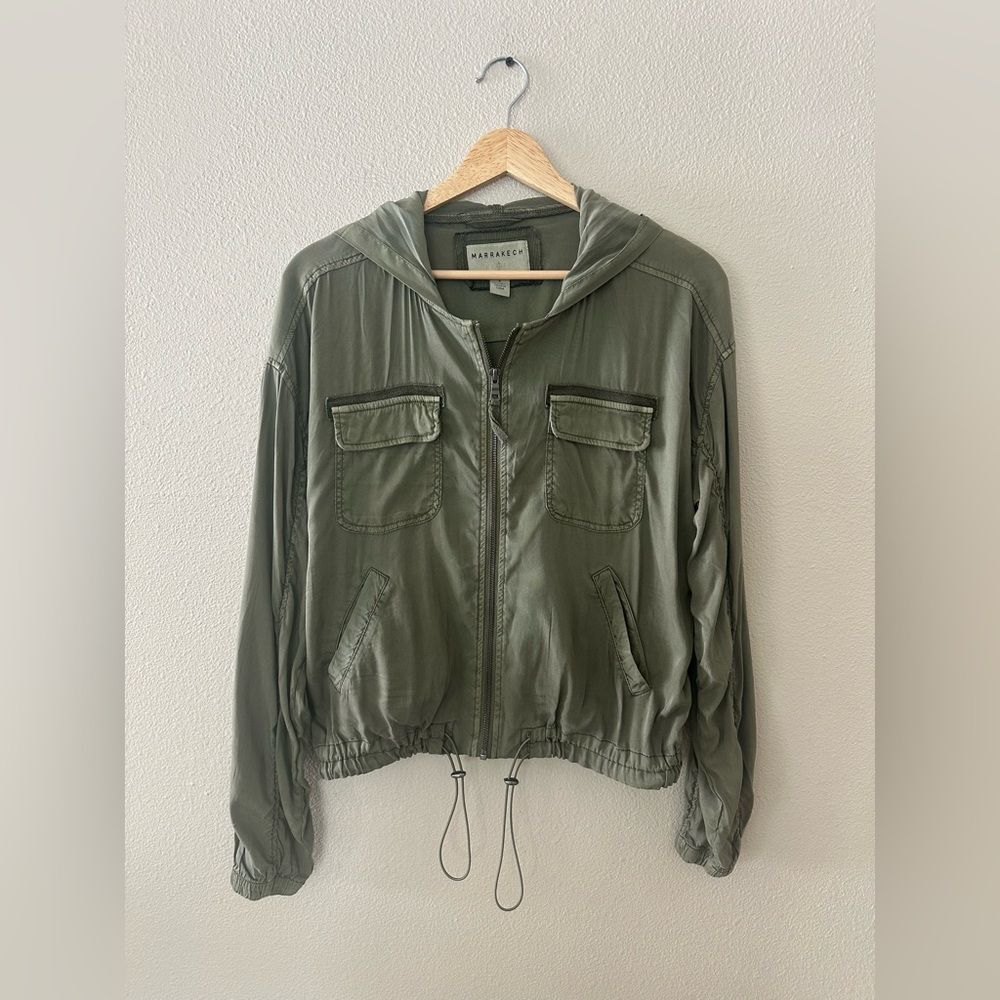 Marrakech Stretch Cupro Sage Green Full Zip Lightweight Utility Jacket Size S